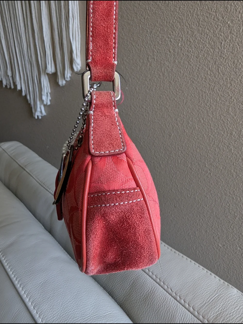 Coach Y2K Coral Red Demi Buckle Mini Shoulder Bag